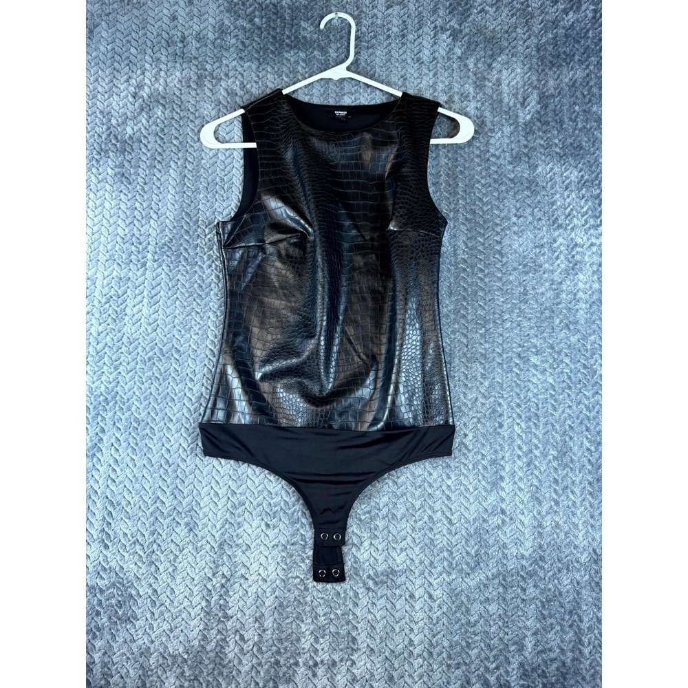 Express Body Contour Womens Small Black Lined Stretch Crocodile Faux Leather